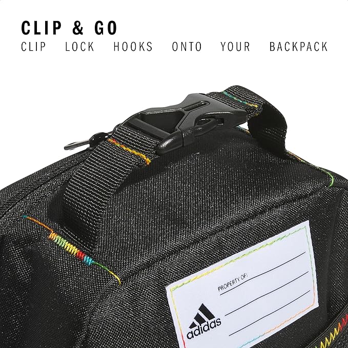 adidas Santiago Lunch Bag Cooler for Women and Men, Insulated Food Container Box with Mesh Pocket, Black Rainbow/3.0, One Size