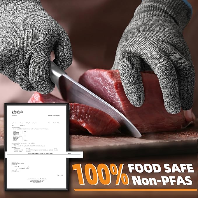 Schwer 2 Pairs ANSI A6 Cut Resistant Gloves, Food Grade Cutting Gloves for Kitchen Food Prep, Mandoline Gloves for Meat Cutting, Oyster Shucking, Knife Proof, Wood Carving, CR1401, XL