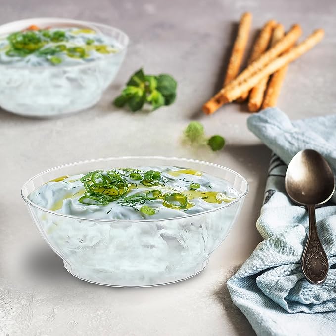 R-kay 10 Oz Clear Plastic Bowls - 50 Pack disposable bowls - Premium Hard Small Plastic Bowls - Heavy Duty Ice Cream Bowls Disposable Dessert Bowls For Party