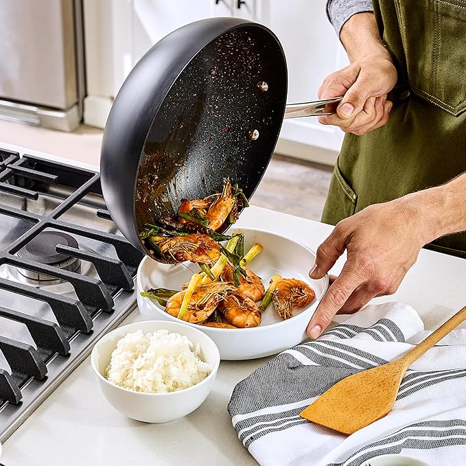 All-Clad Hard Anodized Expert Nonstick 10-Inch Wok Pan, Stay-Cool Handle, Dishwasher-Friendly, Oven-Safe Up to 500°F, Wok for Stir Fry, Induction Ready, Compatible with All Cooktops, Black
