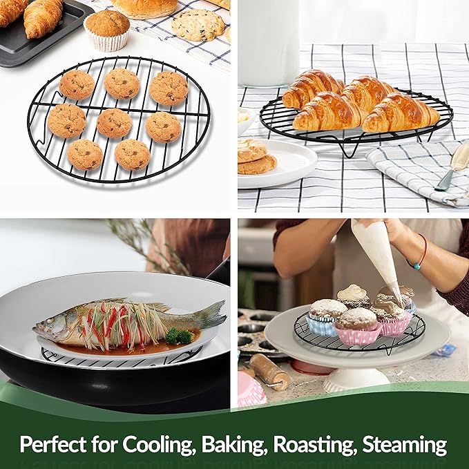 TeamFar Cooling Rack Set of 4, Coated Stainless Steel 7.5inch Round Cooking Wire Rack for Baking/Roasting/Steaming/Grilling/Cooling, Healthy & Sturdy, Oven Safe & Anti-melt, Easy Clean