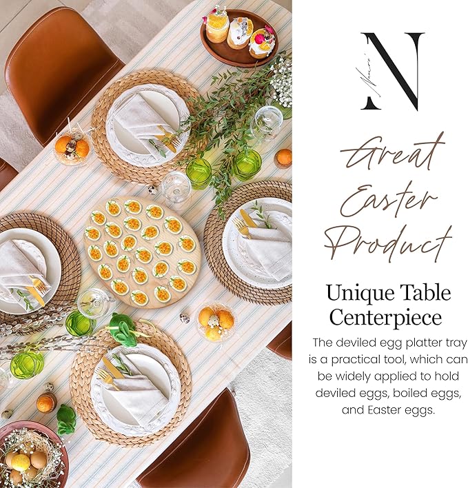 Namre' Deviled Egg Tray Wooden Holder for 24 Eggs – Reversible Oval Platter & Charcuterie Board, Easter Deviled Egg Carrier Serving Tray with Recipes, Holiday Entertaining