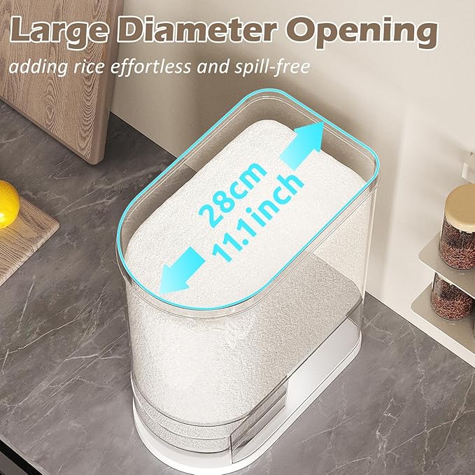Rice Dispenser 22-25 Lbs Rice Storage Container with Measuring Cup Moisture Proof, Large Cereal Dry Food Storage, Household Airtight Food Dispenser Bucket for Kitchen Pantry Organization
