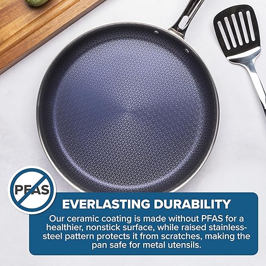 Viking Hybrid Plus 3-Ply Ceramic Nonstick Frying Pan, Made without PFAS, 2-Piece Induction Fry Pan Set, 9.5 and 11 Inch, Metal Utensil Safe, Oven Safe to 500F
