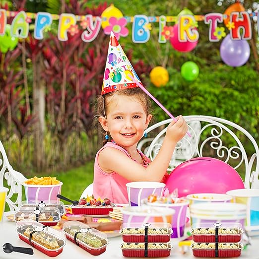 50 PACK Mini Cake Pans with Lids and Spoons, Rectangular Aluminum Foil Bread Pan, Mini Loaf Pans and Food Containers with Lids(Red, 6.8oz)
