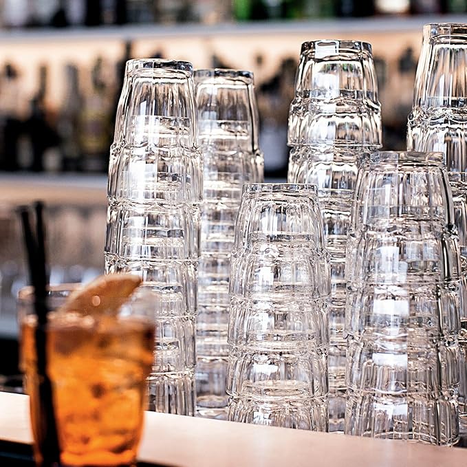 Bormioli Rocco Rock Bar Stackable Double Old Fashioned Glasses, 13 1/4 Ounce, Set of 6