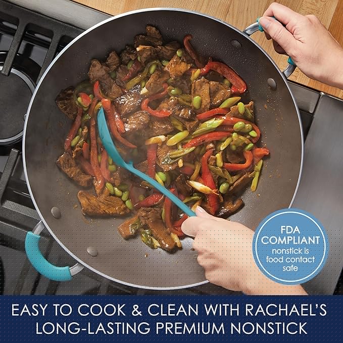 Rachael Ray Cook + Create Nonstick Wok, 14 Inch Stir-Fry Pan - Agave Blue