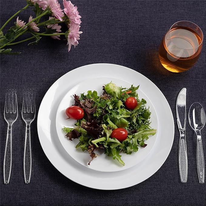 Heavy Weight Plastic Silverware Set - 200 Plastic Forks, 100 Plastic Knives, 100 Plastic Spoons Disposable Cutlery Combo Set (Clear)