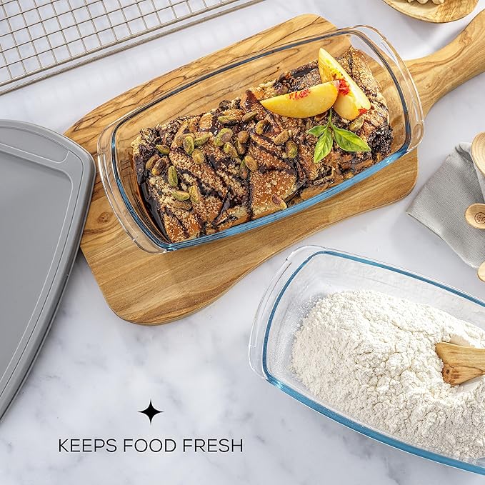 JoyJolt Glass Loaf Pan Set with Lid, Rectangular, 1.9 Quart, Deep, Meatloaf & Banana Bread Loaf Pans