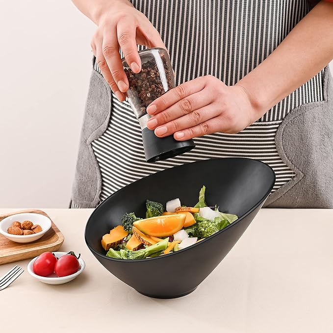Bamboo Fiber Salad Bowls, 4 Packs Compostable 33 Ounce Elegant Black Angled Bowls for Salad, Pasta, Soup, Prep, Ideal for Home and Restaurant