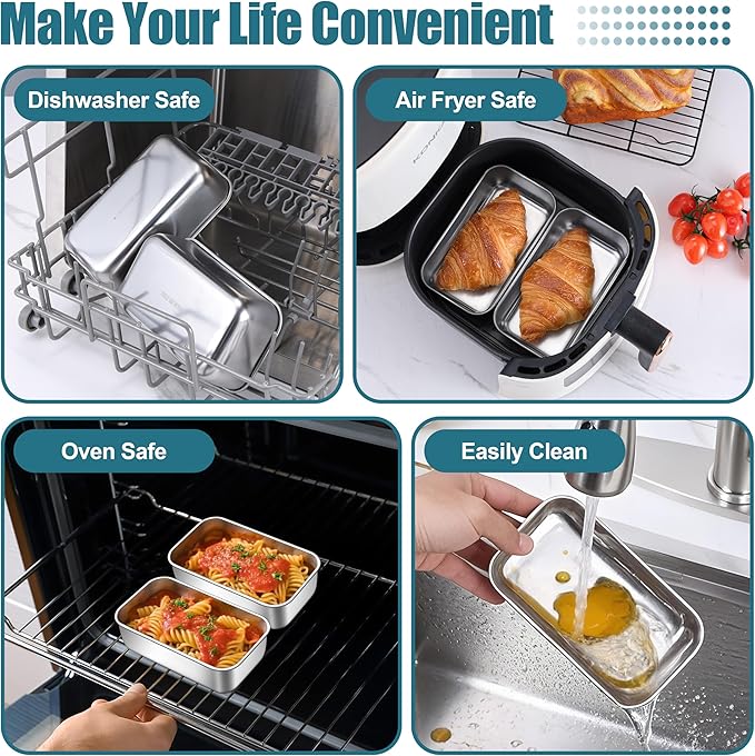 P&P CHEF Mini Loaf Pans Set, 6 PCS Small Bread Loaf Pan for Baking, 6.3 x 3.5 Inch Stainless Steel Baking Pans for Homemade Bread, Meatloaf, Cake and Brownies, Healthy & Non Toxic, Dishwasher Safe
