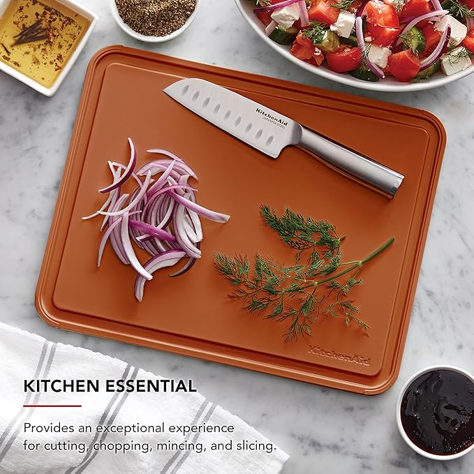 KitchenAid Classic Plastic Cutting Board with Perimeter Trench and Non Slip Edges, Dishwasher Safe, 11 x 14 inch, Scorched Orange