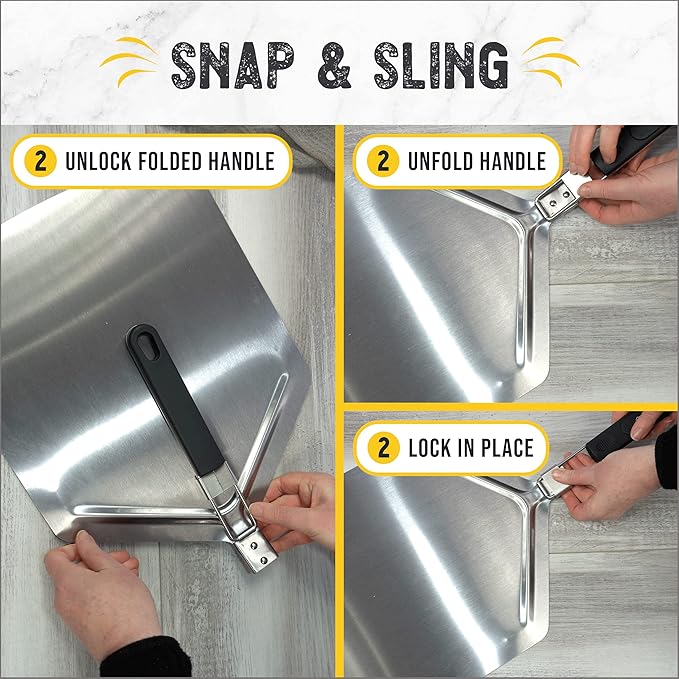 Checkered Chef Pizza Peel - Extra Large, Stainless Steel Metal Pizza Paddle with Folding Handle, Outdoor Pizza Oven Accessories - 13 Inch x 15 Inch