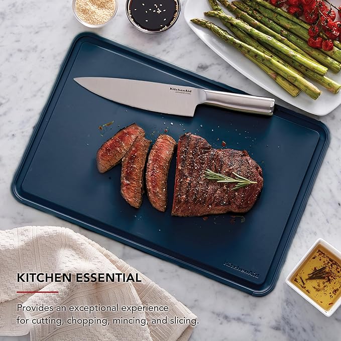 KitchenAid Classic Plastic Cutting Board with Perimeter Trench and Non Slip Edges, Dishwasher Safe, 12 x 18 inch, Ink Blue