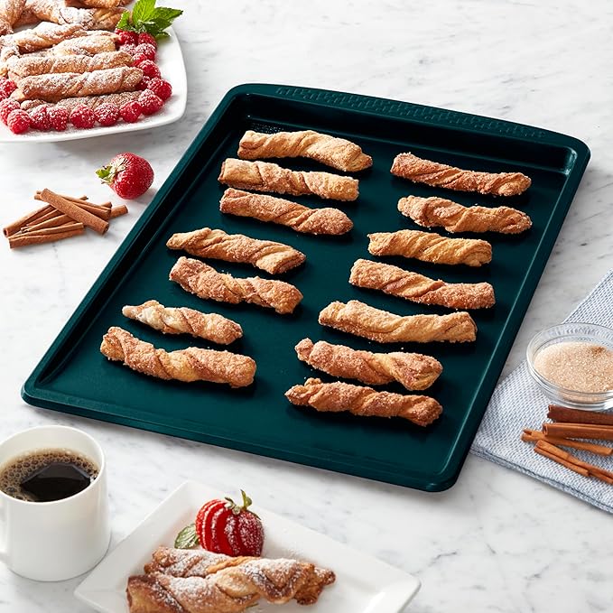 Chicago Metallic Everyday Nonstick Large Cookie Slider, Emerald Green. Durable Carbon Steel for Perfect Baking