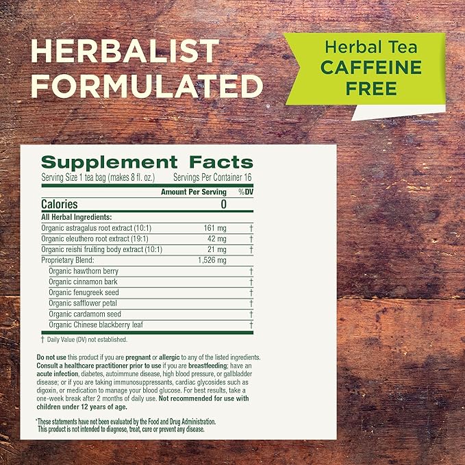 Traditional Medicinals Organic, Stress Ease Immune with Adaptogens, Reishi Warming Spice - Immune Support with Astragalus - Kosher, Non-GMO, Caffeine-Free, Compostable - 16 Tea Bags