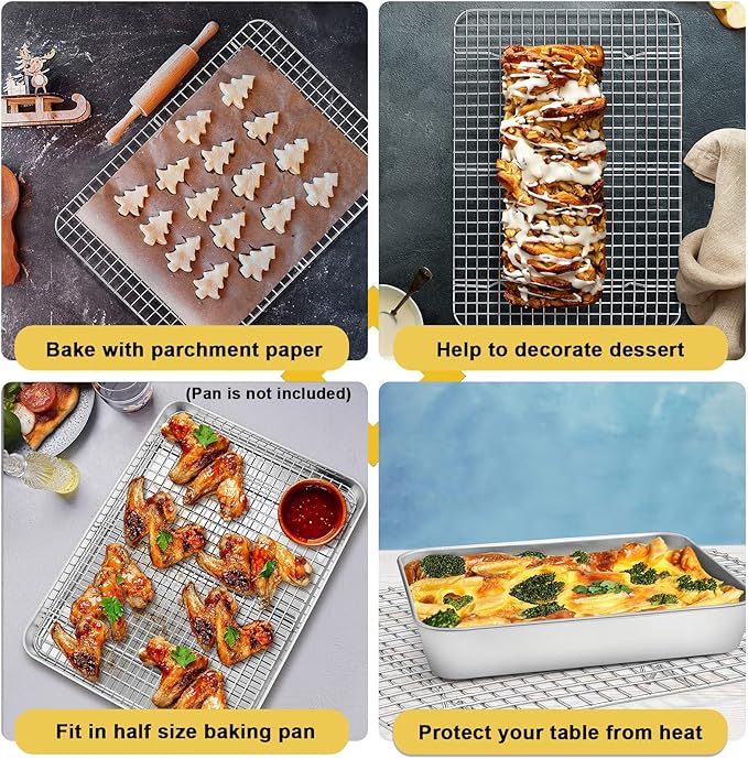 P&P CHEF 16.6 Inch Cooling Baking Rack Set of 2, Stainless Steel Grid Cooking Racks for Roasting Drying Grilling, Oven & Dishwasher Safe, Heavy Duty & Healthy