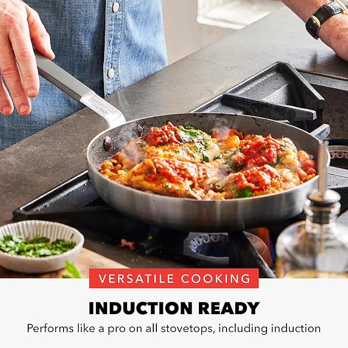 GreenPan x Bobby Flay Stainless Steel 3.75QT Saucepan and 12” Frying Pan Skillet with Glass Lids, Professional Grade Tri Ply, Induction Suitable, Dishwasher & Oven Safe, Stay Cool Silicone Handle