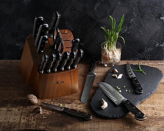 Cangshan TV2 Series 1023053 Swedish 14C28N Steel Forged 17-Piece Knife Block Set, Acacia