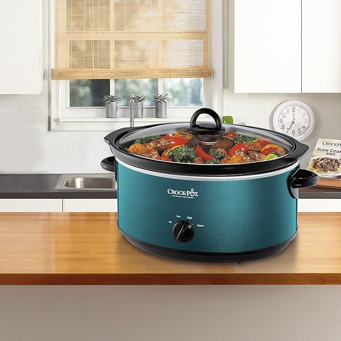 Crock-Pot 7-Quart Manual Slow Cooker, Family Size Serves 8+ People or Fits 6-lb Roast, Removable Stoneware with Warming Setting, Dishwasher Safe for Easy Cleanup, Turquoise