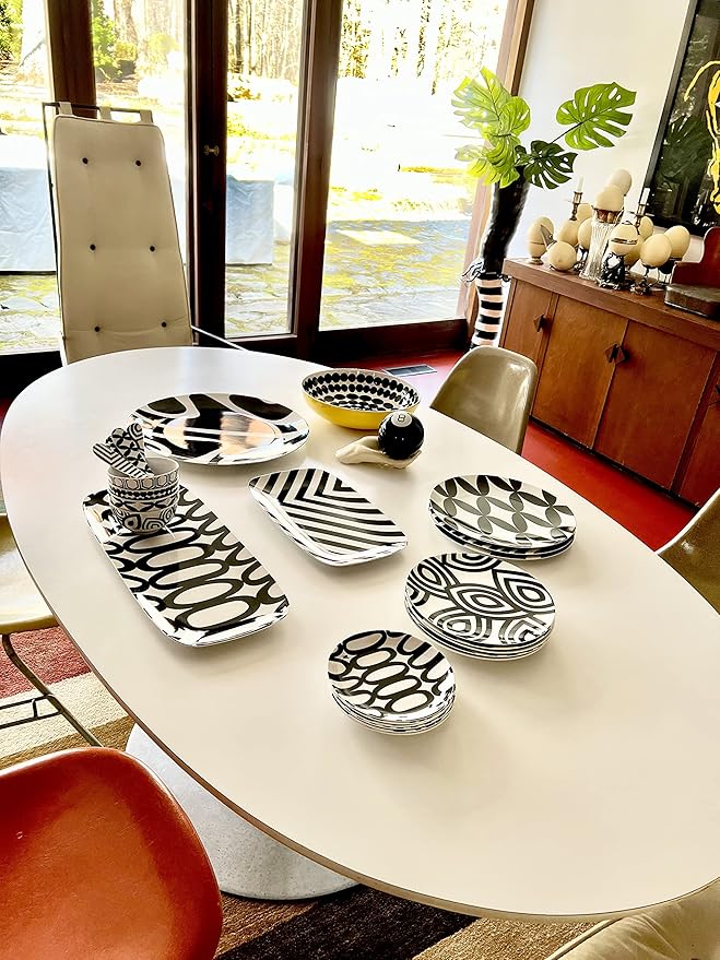 French Bull 13" Rectangular Platter - Melamine Platters and Serving Ware - Plate, Dish, Serving, Collection - Black & White