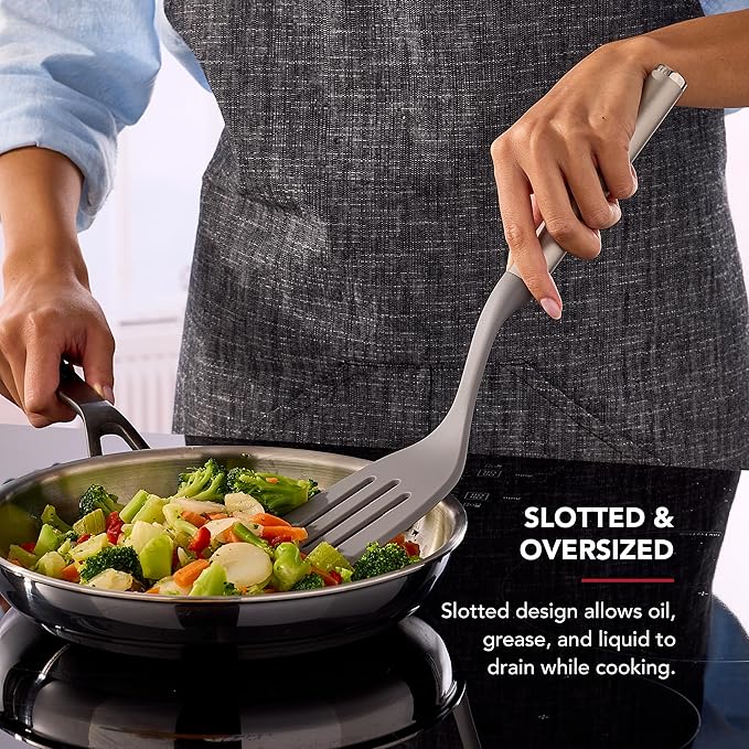 KitchenAid Slotted Turner with Oversized Nonstick-Safe Head and Stainless Steel Handle, Drains Grease and Liquids Easily, Durable and Dishwasher Safe