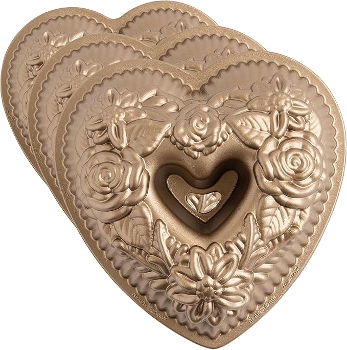 Nordic Ware Wildflower Heart Bundt, 6 Cup, Toffee (Pack of 3)