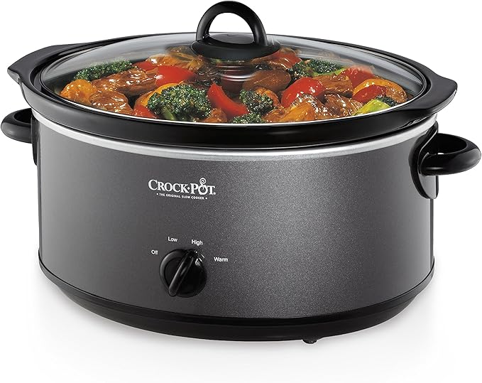 Crock-Pot 7-Quart Manual Slow Cooker, Family Size Serves 8+ People or Fits 6-lb Roast, Removable Stoneware with Warming Setting, Dishwasher Safe for Easy Cleanup, Charcoal
