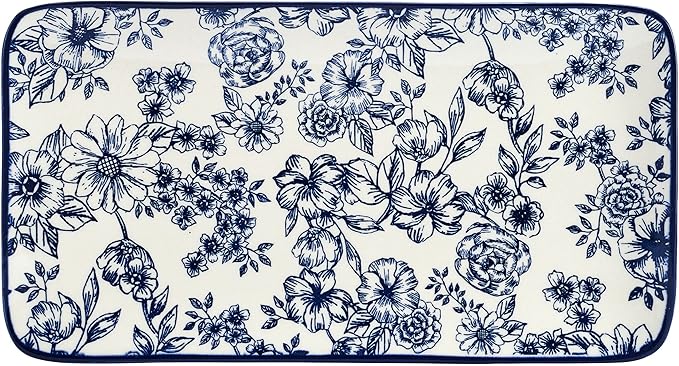 Pfaltzgraff Gabriela Blue Floral Rectangle Platter, 14.75 Inch (Pack of 6)