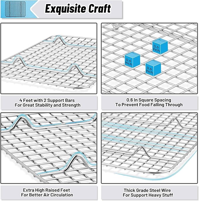 TeamFar Small Cooling Racks, 2-Piece Stainless Steel 9.75’’ x 7.5’’ Heavy Duty Grid Wire Rack for Baking Roasting Broiling Drying, Fits Small Toaster Oven, Non-Toxic & Heavy Duty, Dishwasher Safe