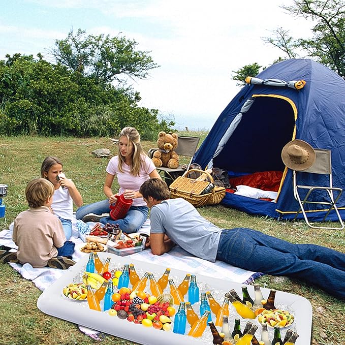 Zcaukya 4 Packs Inflatable Serving Bar, Ice Serving Buffet Salad Cooler, Salad Serving Trays Sets for Summer Swimming Pool Parties, Family Gatherings & More