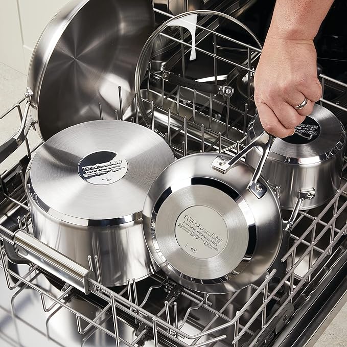 KitchenAid 71018 Stainless Steel Saucepan with Pour Spouts, 1 Quart - Brushed Stainless Steel