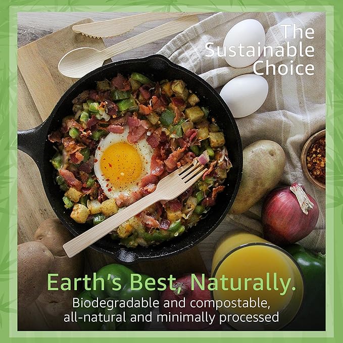 100% Bamboo Cutlery Set - 3000 Utensil Disposable Set (1800 Forks, 600 Spoons, 600 Knives) | Reusable or Disposable Utensils for Party | FSC Certified Flatware for Weddings, Camping, Parties