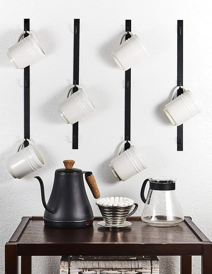 Metal Mug Rack - Holds a Dozen Cups and Mugs, Including Teacups and Mason Jars - Wall Hanging Holder