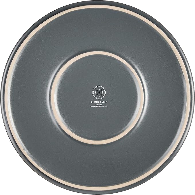 Stone Lain Coupe - Celina Stoneware Round Dinner Plates Set, 4-Piece, Grey Matte