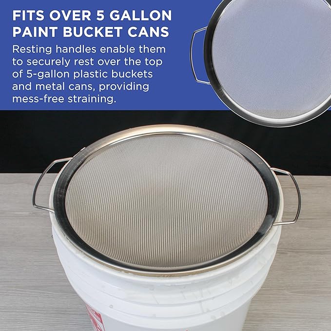 Master Elite 60 Mesh Stainless Steel Paint Strainer, 24 Pack - Fits Over 5 Gallon Paint Bucket Cans, Strains Filters Removes Debris, Particles, Impurities from Coating and Liquids - Drain, Rinse Food