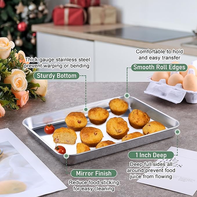 Homikit Cookie Sheet with Rack (1 Pan+1 Rack), 10 x 8 Inch Stainless Steel Small Baking Sheet with Wire Rack Set for Baking Roasting Cooling, Toaster Oven Pan Bacon Tray, Non-Toxic & Dishwasher Safe