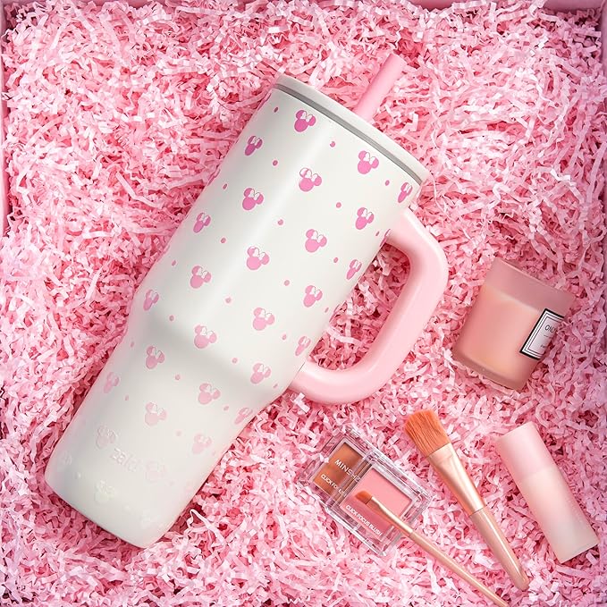 Zak Designs Disney Sutton Travel Tumbler for On the Go or At Home, 40oz Stainless Steel with Vacuum Insulation, Silicone Straw, Carry Handle, and 3D Artwork for Cold Drinks (Minnie Mouse)