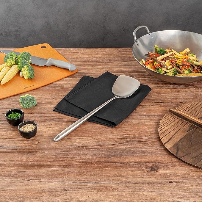 Motomori 17 Inch Wok Spatula, 1 Wide Cooking Turner - Hanging Hole, Extra Long Handle, 304 Stainless Steel Chinese Cooking Spatula, Dishwashable, For Stirring, Flipping, Frying - Restaurantware
