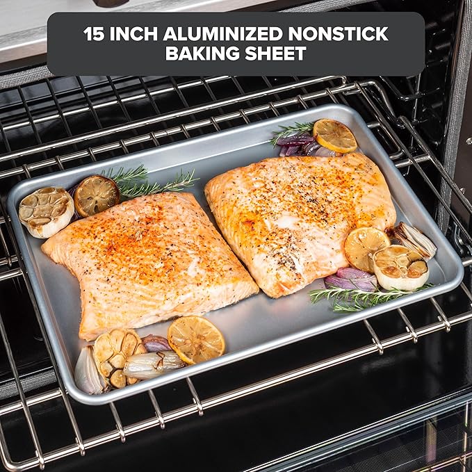 Viking Premium 15-Inch Nonstick Baking Sheet Pan, Made without PFAS, Heavy Gauge Aluminized Steel Cookie Sheet with Reinforced Iron Frame, Oven Safe to 475F