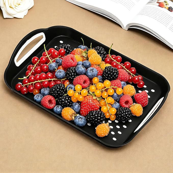 Non Slip Lap Trays with Handles, Set of 2 Food Trays for Eating on Couch, Dishwasher Safe Rectangular Serving Trays for Dinner, Breakfast & Snacks (Black)