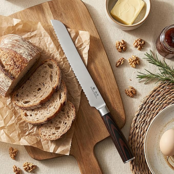 imarku 10 Inch Bread Knife for Homemade Bread Sourdough,German High Carbon Stainless Steel Serrated Knife with Ergonomic Wood Handle,Ultra Sharp Razor Edge Slicing for Crusty Bread Cake,Birthday Gifts