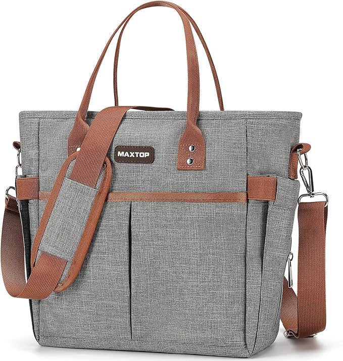 MAXTOP Lunch Bag Women for Work Insulated Thermal Lunch Box with Wide-Open Pocket Reusable Leakproof Cooler Bags with Removable Shoulder Strap for Teacher Nurse Office Picnic Travel Grey