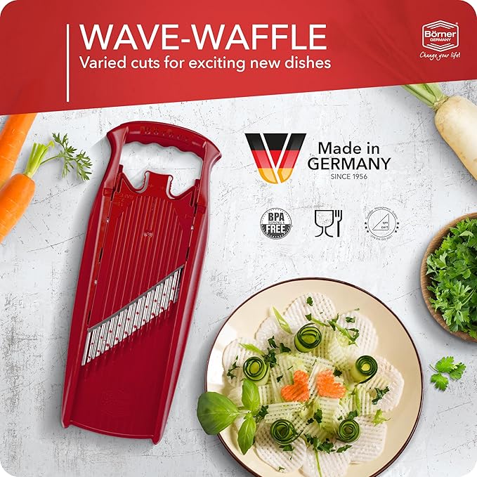 BORNER Wave waffle PowerLine | Vegetable Grater Börner - Quality Made in Germany, Color:Red