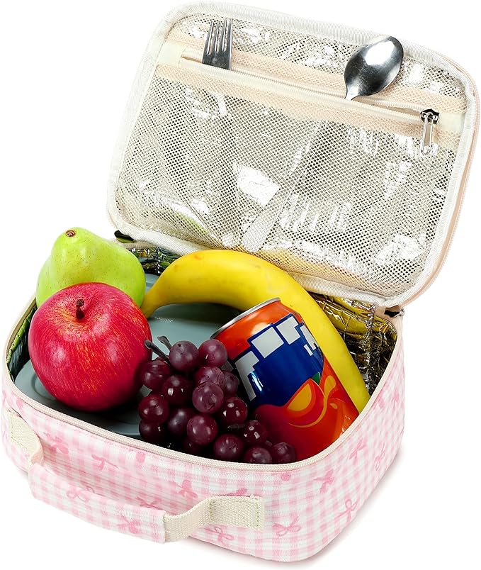 LEDAOU Lunch Box Kids Insulated Lunch Bag Girls Toddler Reusable Lunchbox for School Picnic Hiking (Bowknot-Pink)