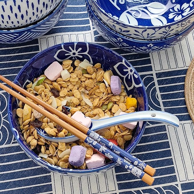 28 Oz Ceramic Ramen Noodle Pho Bowl Set with Chopsticks and Spoon Microwave & Dishwasher Safe, Japanese Style, Ideal Gift for Ramen Lovers & Solo Dining