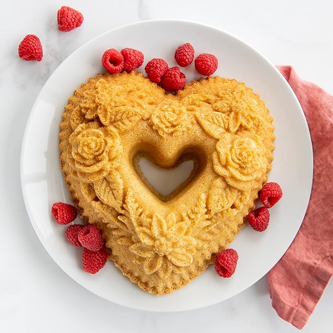 Nordic Ware Wildflower Heart Bundt, 6 Cup, Toffee (Pack of 3)
