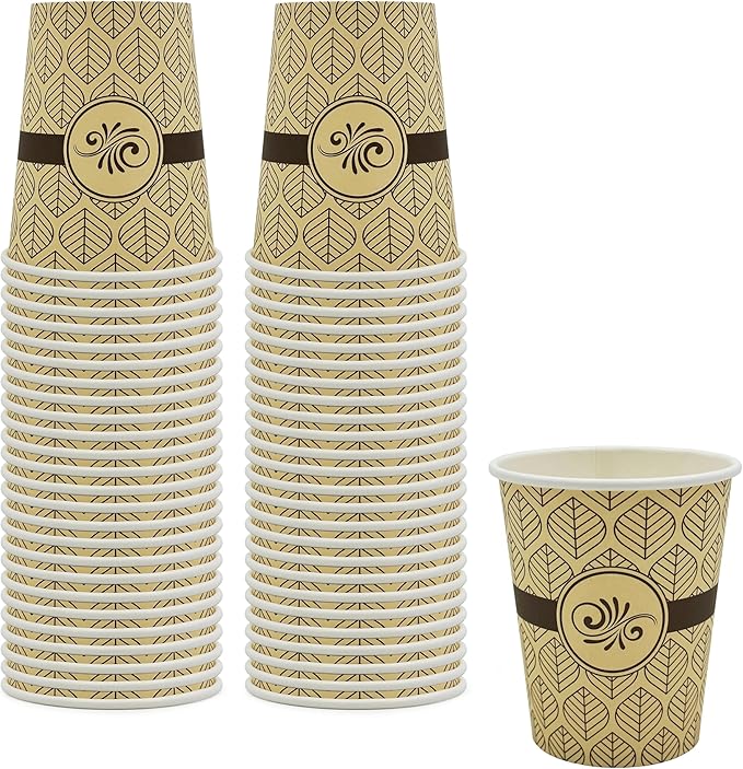 PAMI Disposable Coffee Cups, Single-Use Paper Cups, To-Go Hot Beverage Cups for Espresso Coffee Tea Hot Chocolate, Leak Resistant, Cafe & Home Use (50, 8oz)
