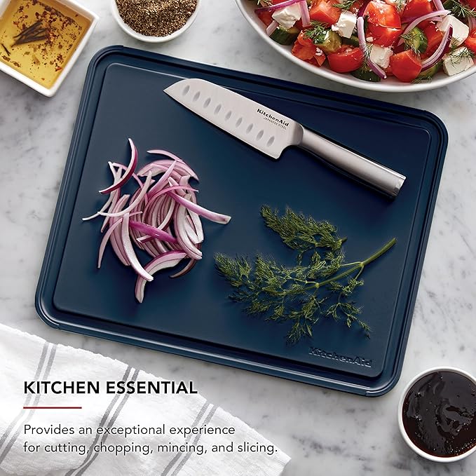 KitchenAid Classic Plastic Cutting Board with Perimeter Trench and Non Slip Edges, Dishwasher Safe, 11 x 14 inch, Ink Blue