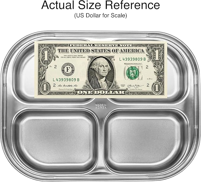 Korean Stainless Steel Divided Plates for Toddlers, Kids, Babies, Premium 304, Electro-Polished, No Black Residue, BPA-Free, 4-Compartment Food Tray, Camping, Balanced Meals, Set of 2